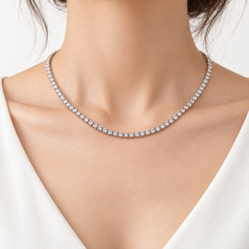 NINE jewelry K18ホワイトゴールド 天然ダイヤモンド テニスネックレス 40cm 総計3ct 着用イメージ AI生成イメージ